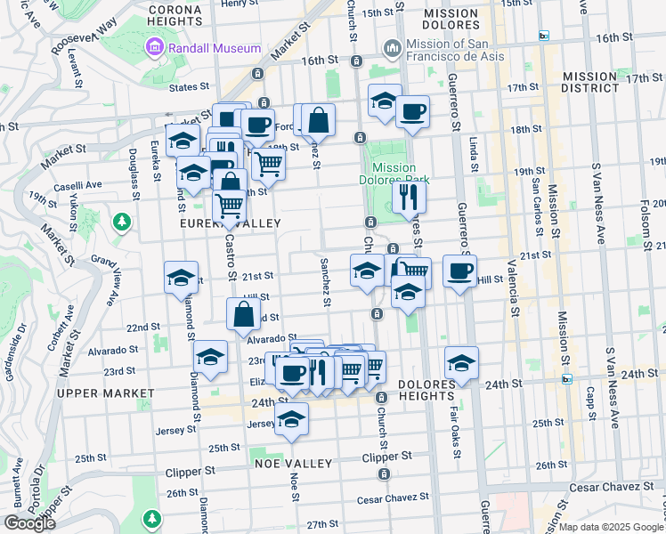 map of restaurants, bars, coffee shops, grocery stores, and more near 3690 21st Street in San Francisco