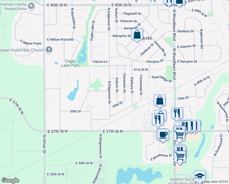 map of restaurants, bars, coffee shops, grocery stores, and more near 4025 Auburn Street in Bel Aire