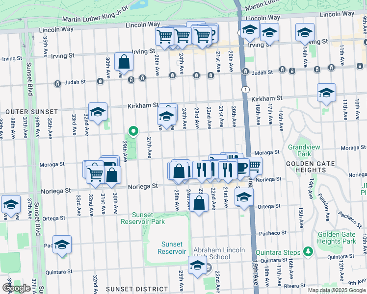 map of restaurants, bars, coffee shops, grocery stores, and more near 1663 24th Avenue in San Francisco