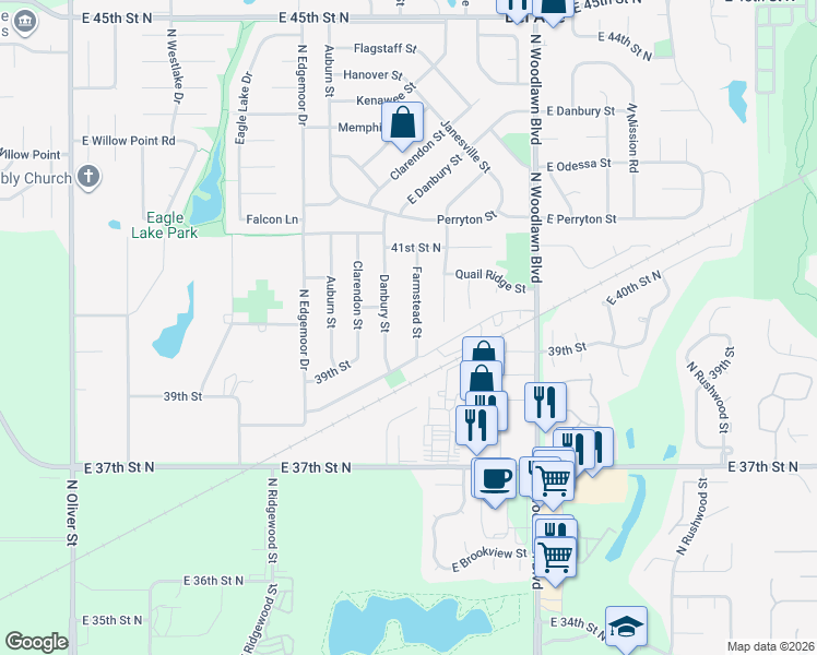 map of restaurants, bars, coffee shops, grocery stores, and more near 4027 North Farmstead Street in Bel Aire
