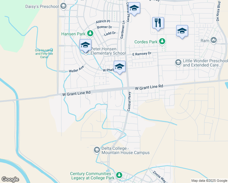 map of restaurants, bars, coffee shops, grocery stores, and more near 19458 West Grant Line Road in Tracy