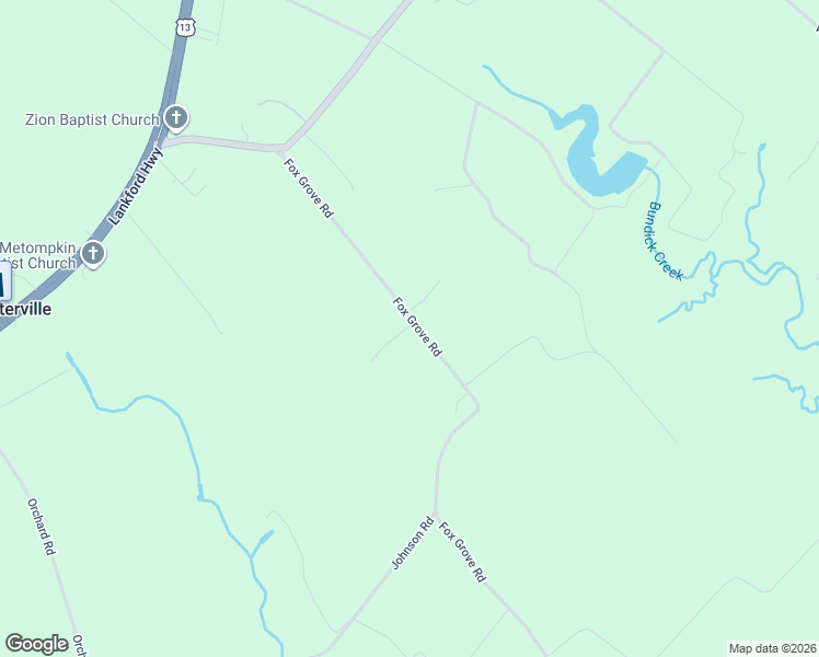 map of restaurants, bars, coffee shops, grocery stores, and more near 20460 Fox Grove Road in Parksley