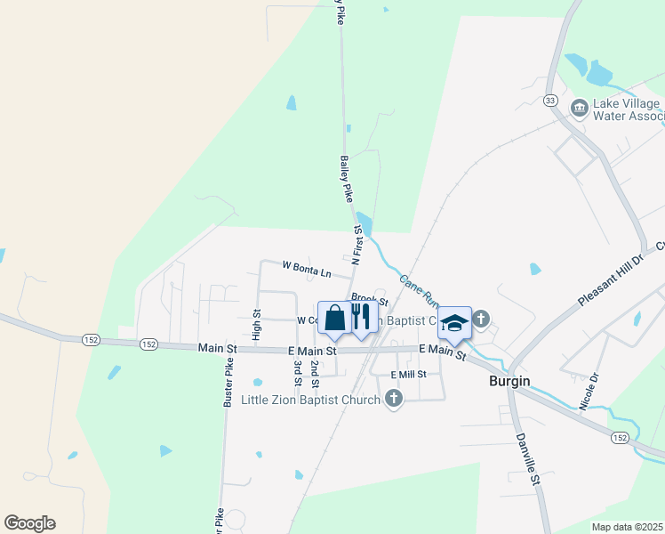 map of restaurants, bars, coffee shops, grocery stores, and more near 215 West Bonta Lane in Harrodsburg