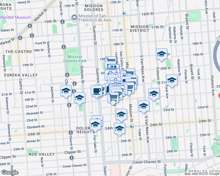 map of restaurants, bars, coffee shops, grocery stores, and more near in San Francisco