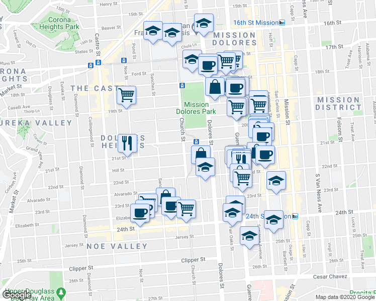 map of restaurants, bars, coffee shops, grocery stores, and more near in San Francisco