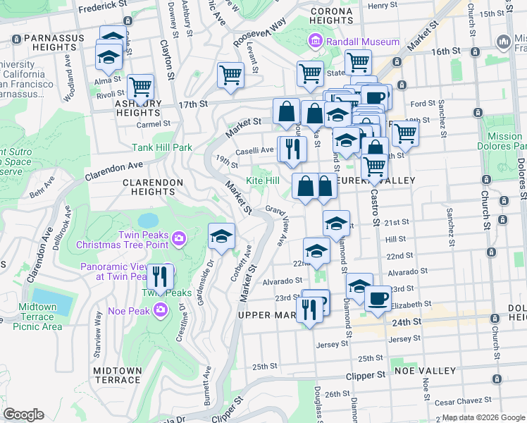 map of restaurants, bars, coffee shops, grocery stores, and more near in San Francisco