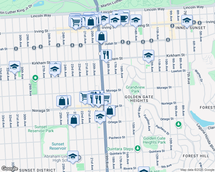 map of restaurants, bars, coffee shops, grocery stores, and more near 1684 California 1 in San Francisco
