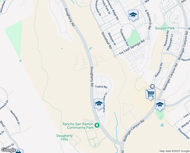 map of restaurants, bars, coffee shops, grocery stores, and more near 258 Goldfield Place in San Ramon