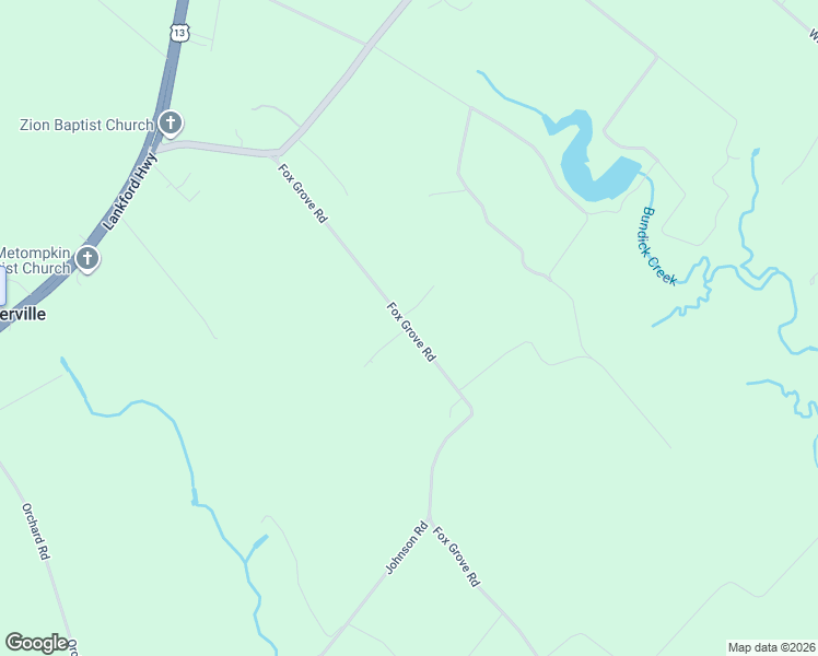 map of restaurants, bars, coffee shops, grocery stores, and more near 20460 Fox Grove Road in Parksley