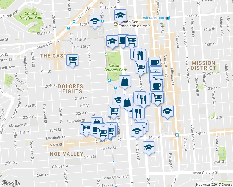 map of restaurants, bars, coffee shops, grocery stores, and more near in San Francisco