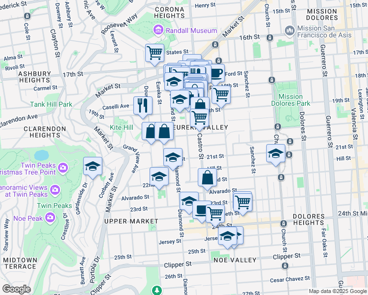 map of restaurants, bars, coffee shops, grocery stores, and more near 378 Collingwood Street in San Francisco