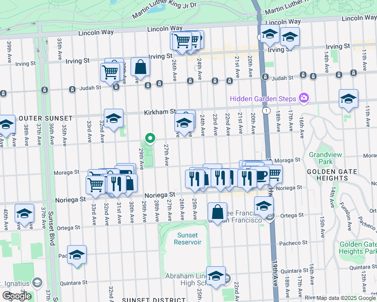 map of restaurants, bars, coffee shops, grocery stores, and more near 1658 26th Avenue in San Francisco