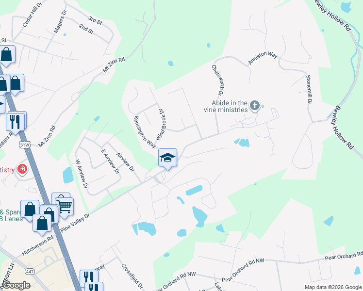 map of restaurants, bars, coffee shops, grocery stores, and more near 710 Pine Valley Drive in Elizabethtown