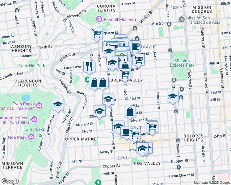 map of restaurants, bars, coffee shops, grocery stores, and more near 378 Collingwood Street in San Francisco