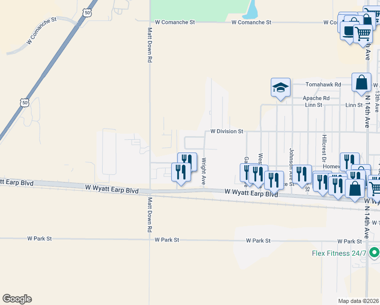 map of restaurants, bars, coffee shops, grocery stores, and more near 758-1098 Collar Avenue in Dodge City