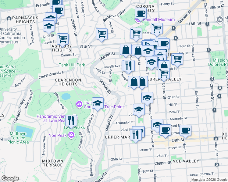 map of restaurants, bars, coffee shops, grocery stores, and more near in San Francisco