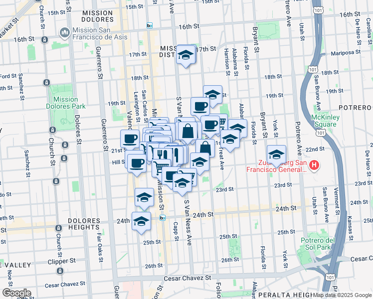 map of restaurants, bars, coffee shops, grocery stores, and more near in San Francisco