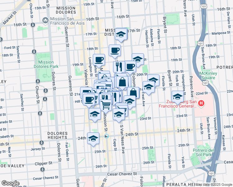 map of restaurants, bars, coffee shops, grocery stores, and more near in San Francisco