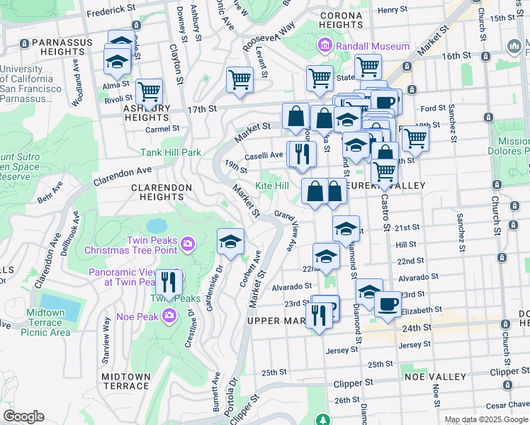 map of restaurants, bars, coffee shops, grocery stores, and more near in San Francisco