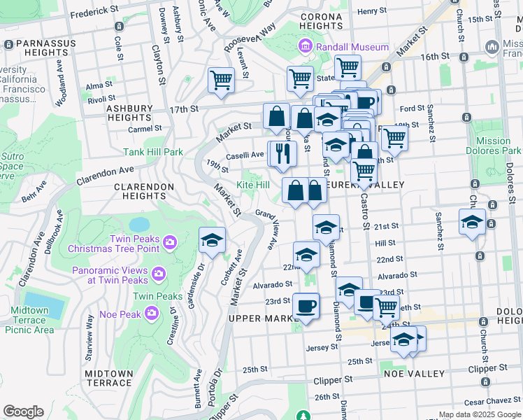 map of restaurants, bars, coffee shops, grocery stores, and more near 110 Romain Street in San Francisco