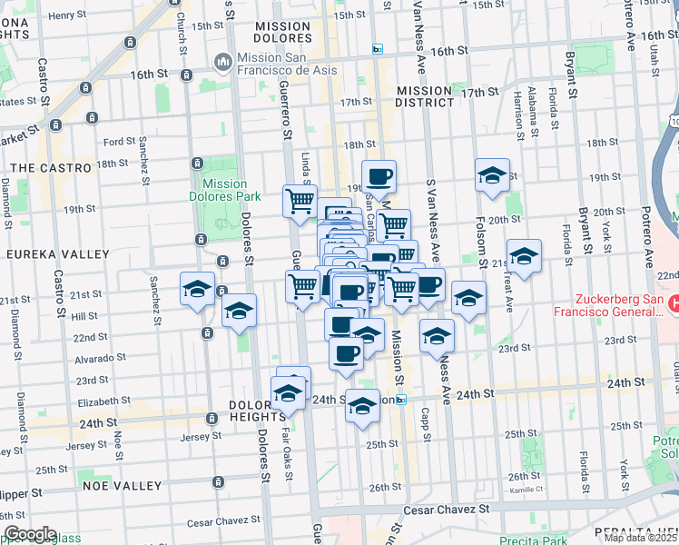 map of restaurants, bars, coffee shops, grocery stores, and more near in San Francisco