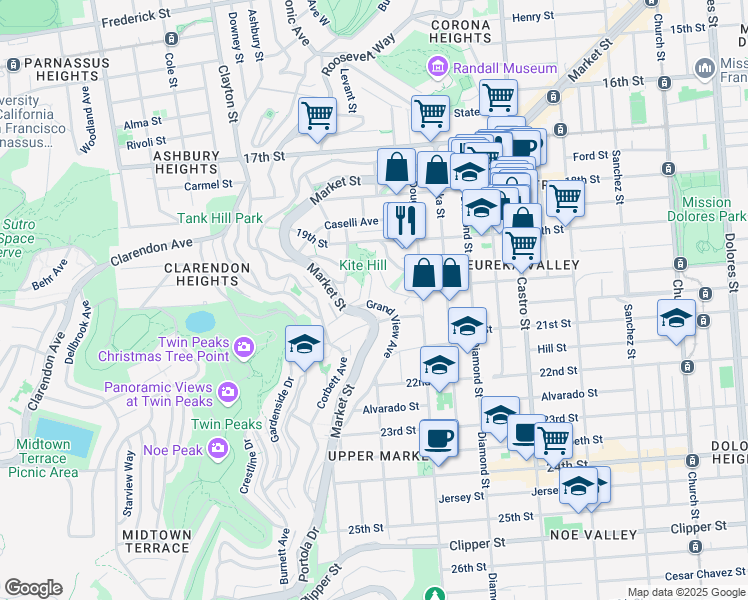 map of restaurants, bars, coffee shops, grocery stores, and more near 110 Romain Street in San Francisco