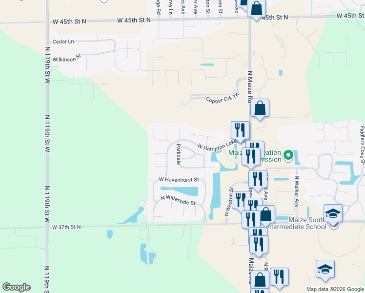 map of restaurants, bars, coffee shops, grocery stores, and more near 10908 West Clubview Road in Maize