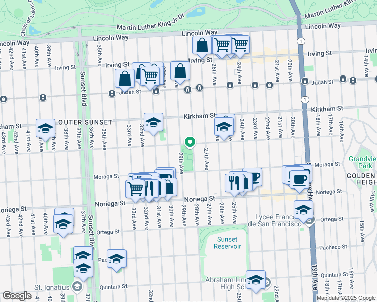 map of restaurants, bars, coffee shops, grocery stores, and more near 2225 Lawton Street in San Francisco