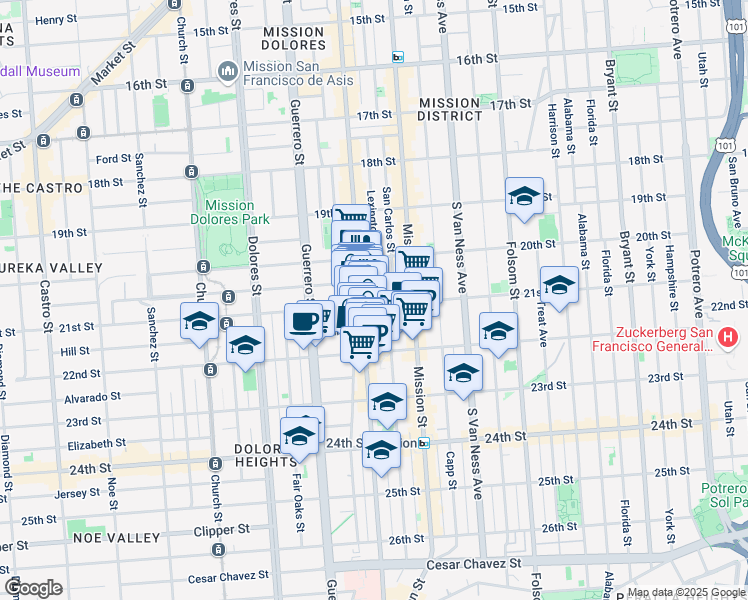 map of restaurants, bars, coffee shops, grocery stores, and more near in San Francisco