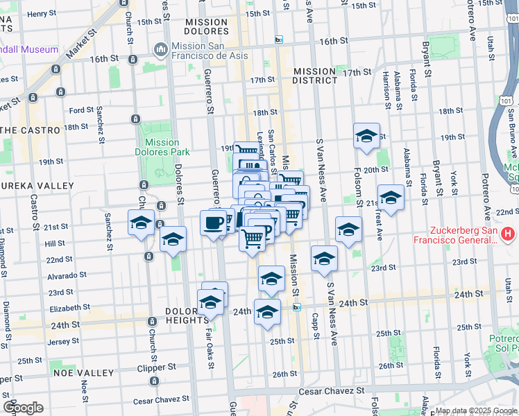 map of restaurants, bars, coffee shops, grocery stores, and more near in San Francisco