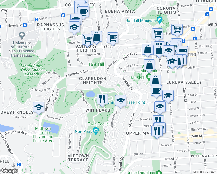 map of restaurants, bars, coffee shops, grocery stores, and more near in San Francisco