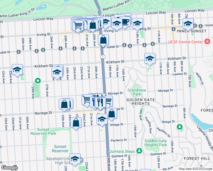 map of restaurants, bars, coffee shops, grocery stores, and more near 1684 California 1 in San Francisco