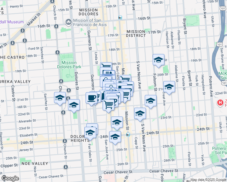map of restaurants, bars, coffee shops, grocery stores, and more near in San Francisco