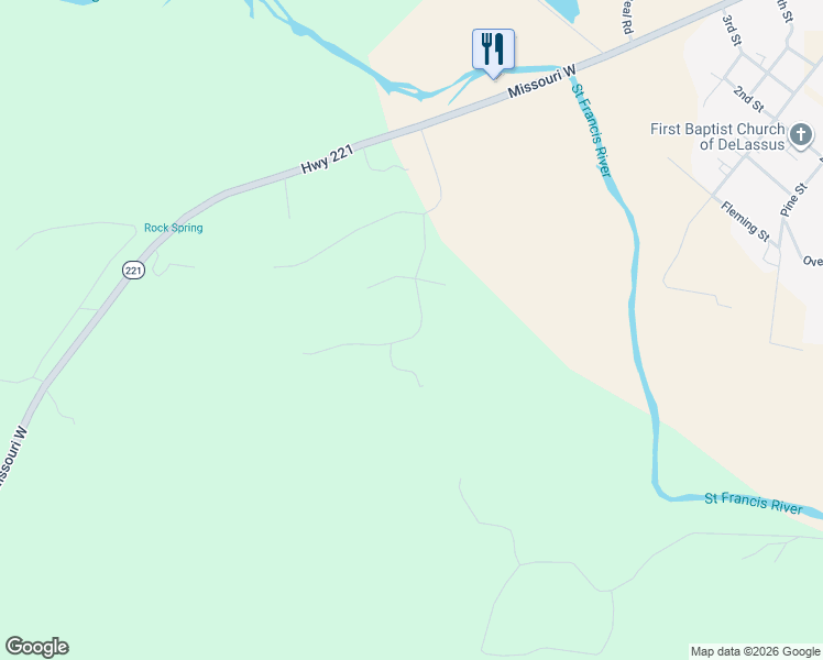 map of restaurants, bars, coffee shops, grocery stores, and more near Fall Oaks Drive in Doe Run