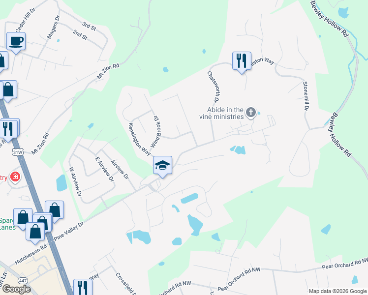map of restaurants, bars, coffee shops, grocery stores, and more near 710 Pine Valley Drive in Elizabethtown