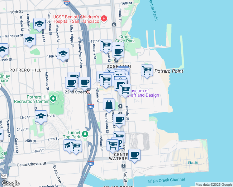 map of restaurants, bars, coffee shops, grocery stores, and more near 2546 3rd Street in San Francisco