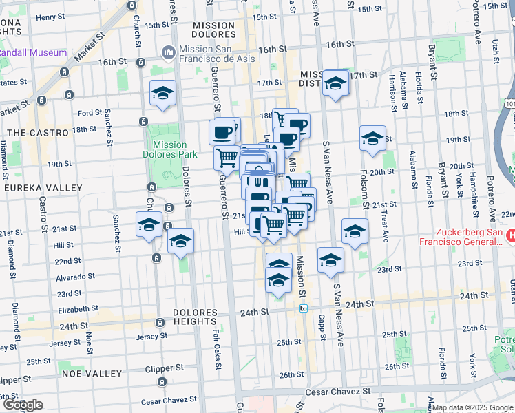 map of restaurants, bars, coffee shops, grocery stores, and more near 929 Valencia Street in San Francisco