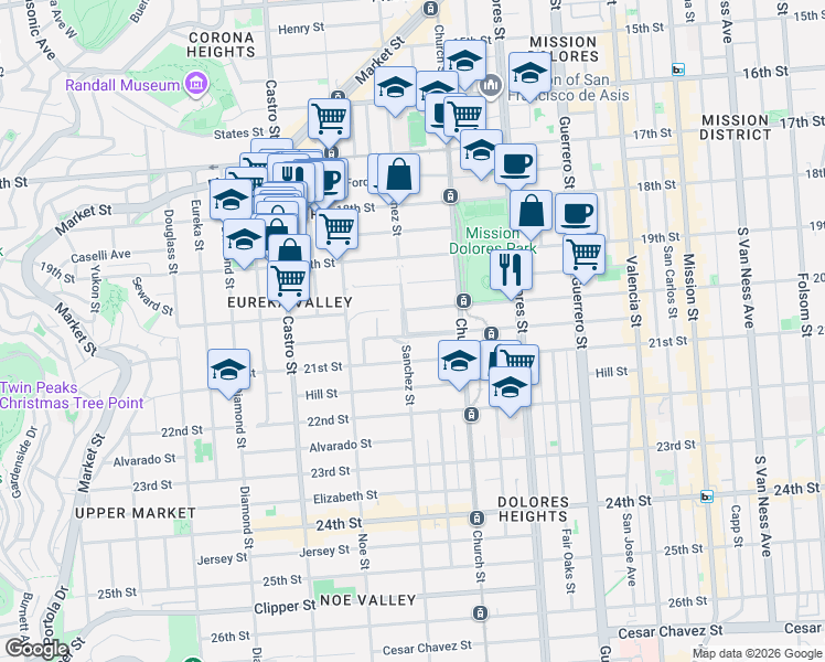 map of restaurants, bars, coffee shops, grocery stores, and more near in San Francisco