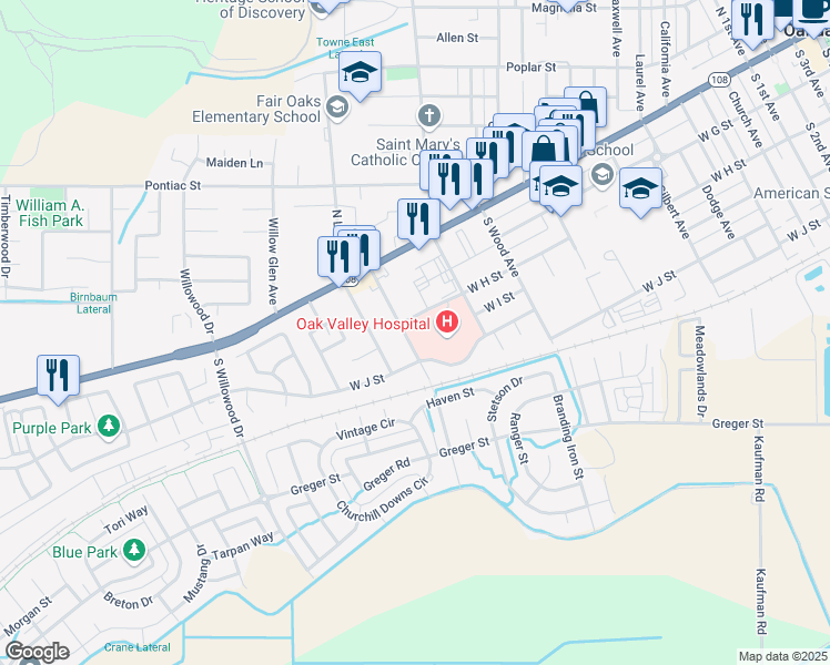 map of restaurants, bars, coffee shops, grocery stores, and more near 231 Ash Avenue in Oakdale