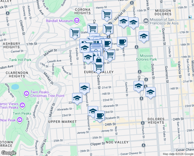 map of restaurants, bars, coffee shops, grocery stores, and more near in San Francisco