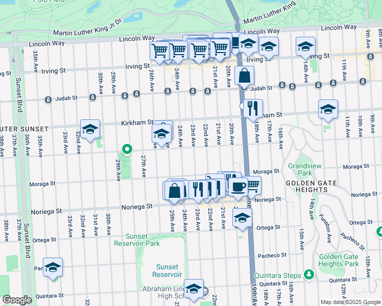 map of restaurants, bars, coffee shops, grocery stores, and more near 1594 23rd Avenue in San Francisco