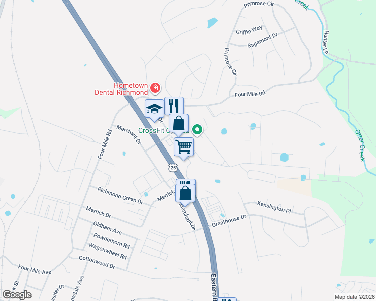 map of restaurants, bars, coffee shops, grocery stores, and more near 5027 Atwood Drive in Richmond
