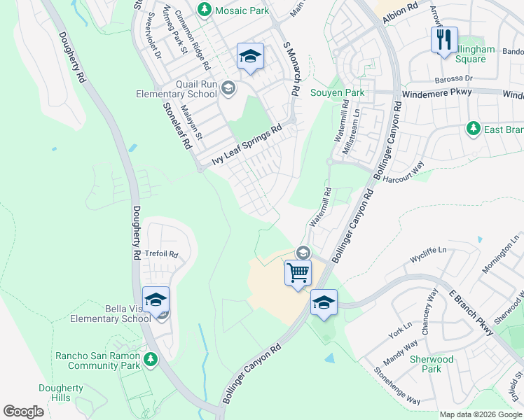 map of restaurants, bars, coffee shops, grocery stores, and more near 6019 Alpine Blue Drive in San Ramon