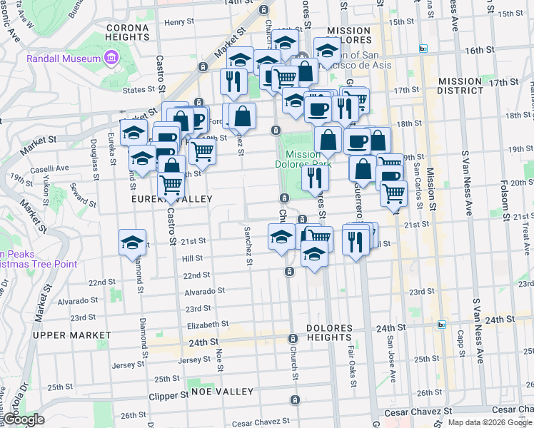 map of restaurants, bars, coffee shops, grocery stores, and more near in San Francisco