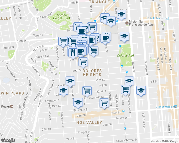 map of restaurants, bars, coffee shops, grocery stores, and more near in San Francisco