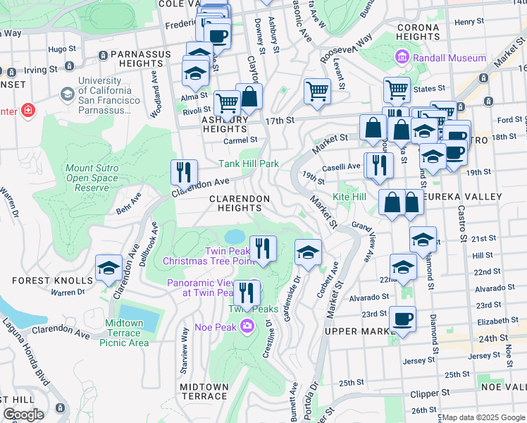 map of restaurants, bars, coffee shops, grocery stores, and more near 123 Graystone Terrace in San Francisco