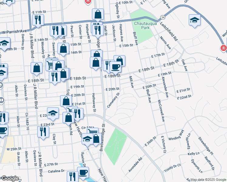 map of restaurants, bars, coffee shops, grocery stores, and more near 1901 Hall Street in Owensboro