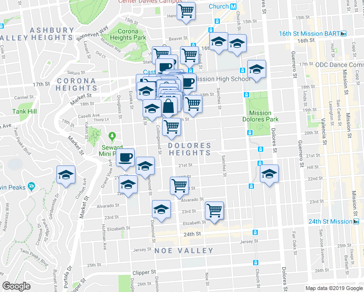 map of restaurants, bars, coffee shops, grocery stores, and more near in San Francisco