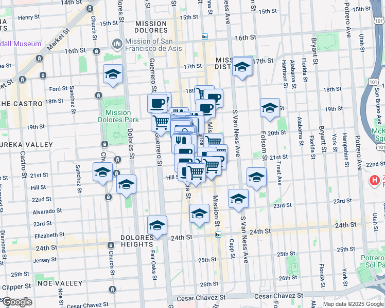 map of restaurants, bars, coffee shops, grocery stores, and more near in San Francisco