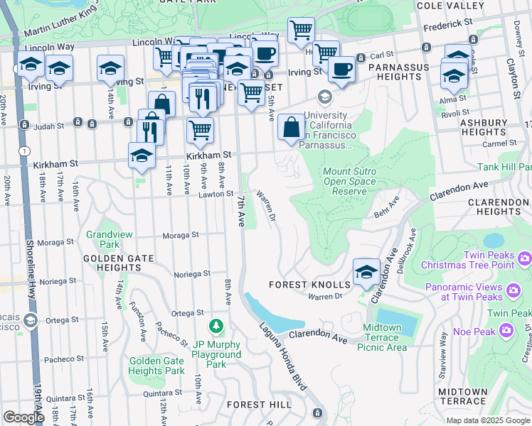 map of restaurants, bars, coffee shops, grocery stores, and more near in San Francisco